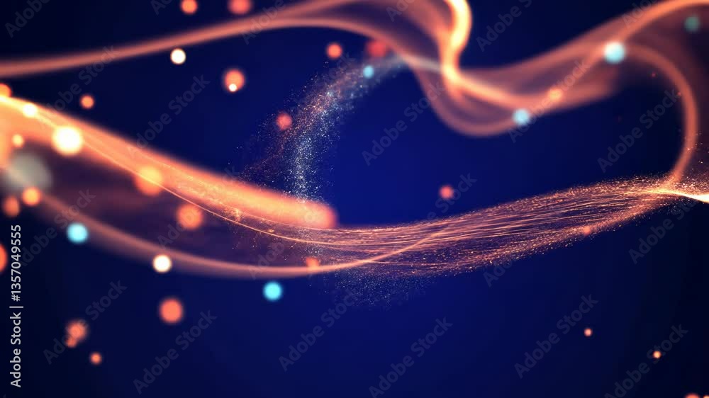 Poster a purple and orange wave with stars in the background. the wave is very long. the stars are scattere