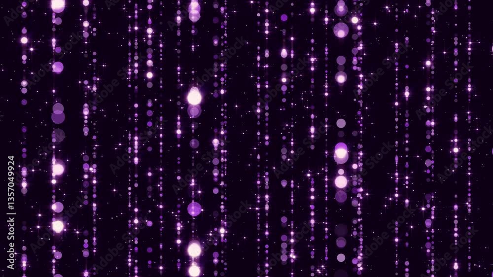 Wall mural abstract purple strings glowing and shiny stars and bokeh lights falling motion background,christmas