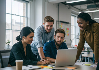 Diverse Group of young professionals Working Laptop Office