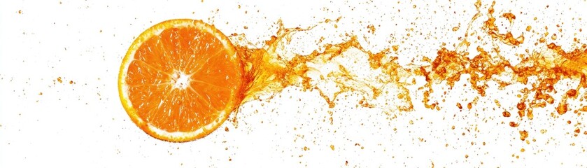 Citrus fruit slice explodes with juice, white backdrop for healthy beverage