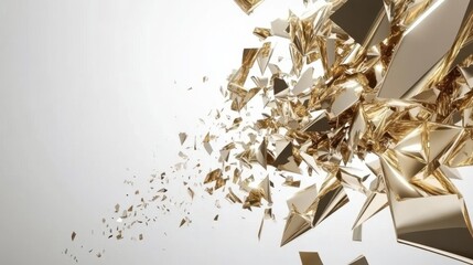 Abstract explosion of golden shards creating a dynamic visual effect against a light background