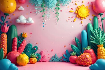 Playful and whimsical cartoonish backdrop with bold graphic elements in primary colors, elements, bold, cartoonish