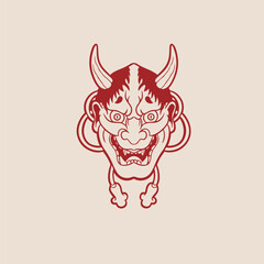 Japanese Demon Oni Mask Logo Design vector illustration	
