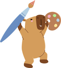 School Capybara With Palette And Brush