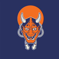Japanese Demon Oni Mask Logo Design vector illustration	

