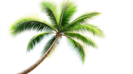 Obraz premium Lush Green Palm Tree Against White Background: Tropical Paradise Imagery