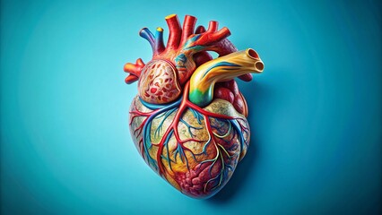 Aerial View of Human Heart Anatomy, Detailed Clipart Style