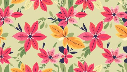 Fototapeta premium Abstract geometric floral vector seamless pattern with stylish leaves, modern background, pattern, art