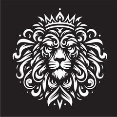 Fototapeta premium Majestic Lion Logo: An intricately designed, stylized lion head, adorned with a regal crown, representing strength and leadership.