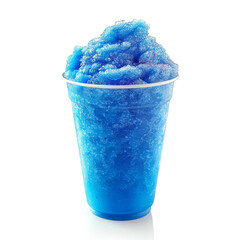 Refreshing blue slush drink served in a clear cup. transparent background