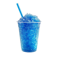 Refreshing blue slushy drink served with a straw in a cup. transparent background