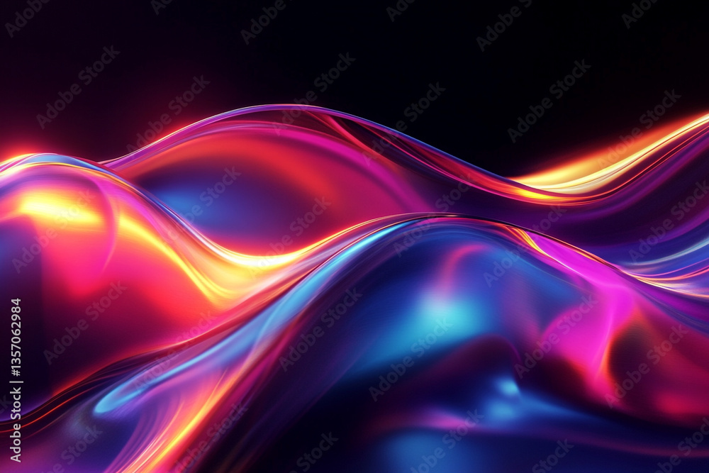 Poster Abstract flowing waves with vibrant colors against a dark background creating a dynamic effect