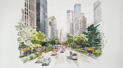 Sustainable urban planning combines modern architecture and tree planting in a tranquil and natural setting
