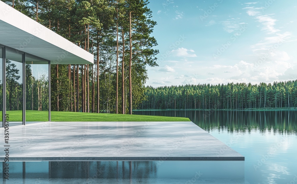 Poster the idea of minimal architecture is conveyed through a 3d rendering of a modern luxury house with a 