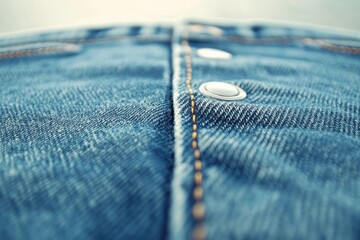 Close-up of denim fabric texture with buttons.  Detailed view of stitching and material.
