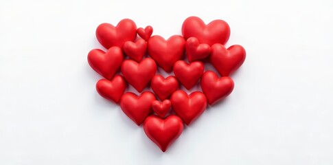 Red hearts forming a heart shape on a white background, relationship, romantic