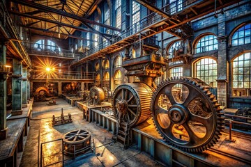 Aerial View of Steampunk Industrial Interior Design: Gears, Pipes, and Metal