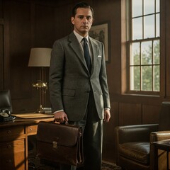 Fototapeta premium Retro Professional: A Mid-Century Businessman's Portrait - Vintage Office Photography