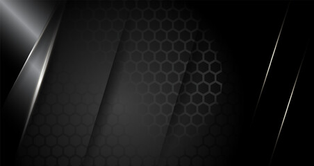 Abstract geometric luxury shiny dark black premium background with lines golden glowing and lighting effect on dark background and texture.