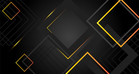 Abstract geometric luxury shiny dark black premium background with lines golden glowing and lighting effect on dark background and texture.