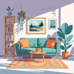 Modern living room with fireplace