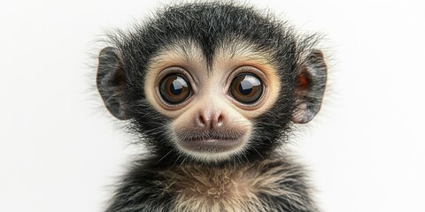 Obraz premium Young monkey with expressive eyes, showcasing curiosity and innocence in a bright setting