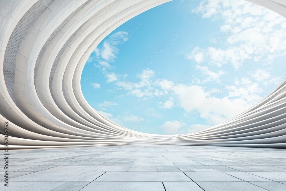 Poster futuristic architecture serves as the backdrop for a 3d rendering that includes an empty concrete fl