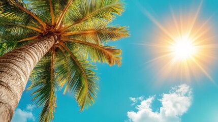 Tropical Palm Tree Under Sunny Sky