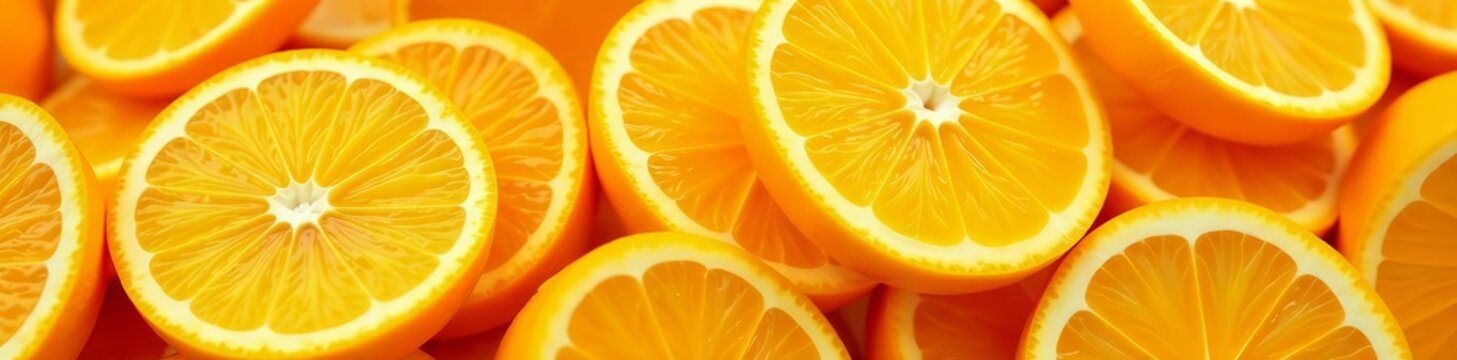 Close-up of a heap of freshly sliced ripe oranges, creating a refreshing citrus backdrop, tropical, natural