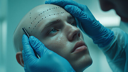 Close-up view of hairline marking process in early morning light