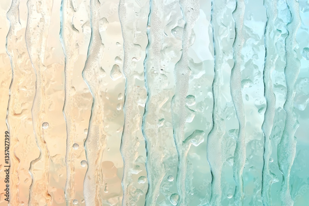 Poster an abstract background of wave glass with a vertical line pattern is illuminated by multi-colored li
