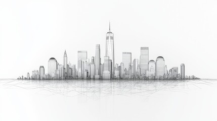 Obraz premium The city skyline is depicted in a minimalist illustration that emphasizes modern architecture and design
