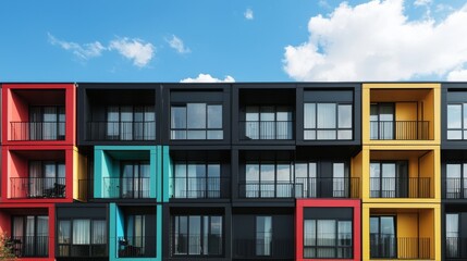 With its facade featuring bold geometric color blocks in yellow, red, and blue, the modern building presents a unique and innovative architectural design that is certainly striking