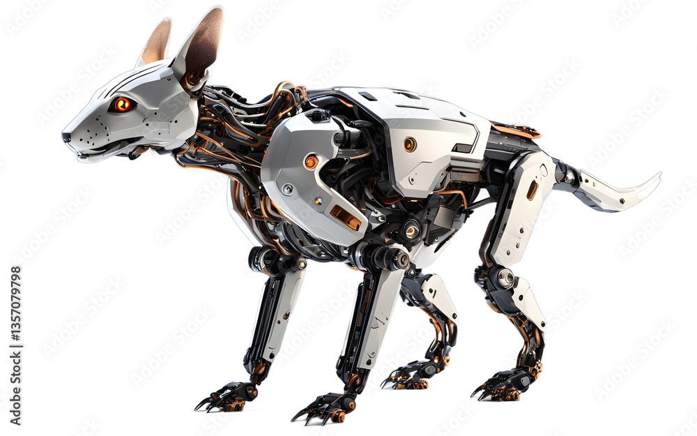 Poster Cybernetic pet with intelligent AI features, isolated on a empty plain background
