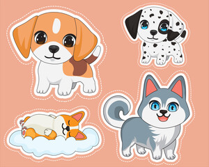 Dog Sticker Set of 4 Vector