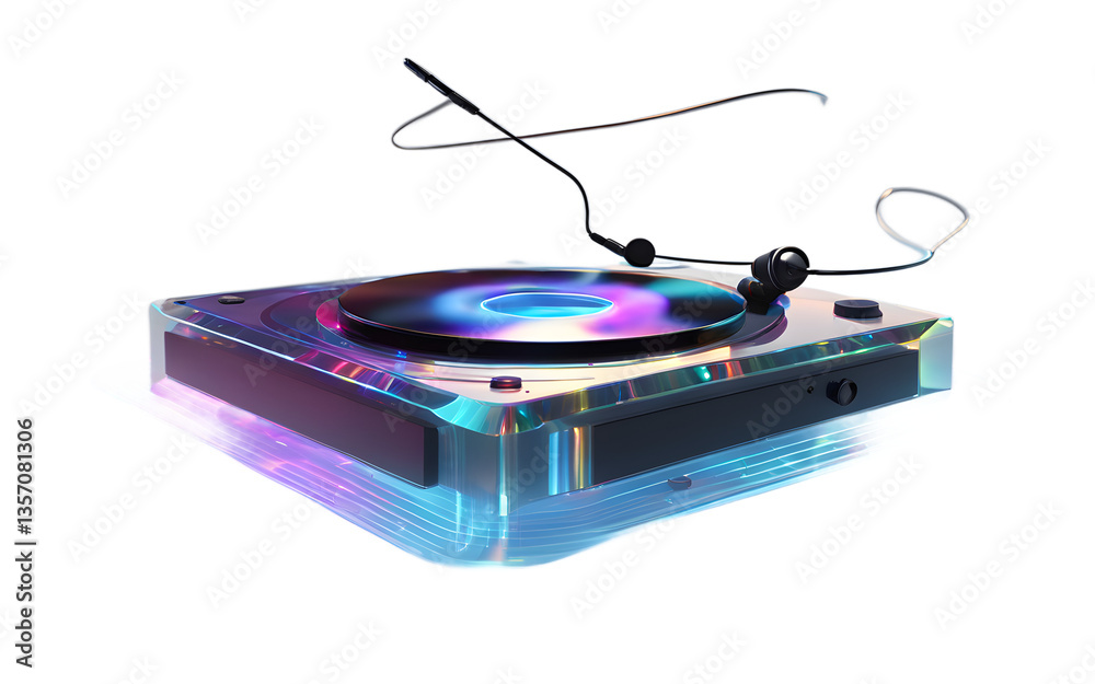 Aufkleber Holographic music player with floating sound waves, isolated on a empty plain background