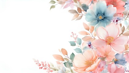 watercolor flowers background with copy space.
