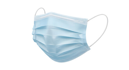 Light Blue Disposable Face Mask Against Isolated Background for Healthcare and Safety