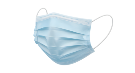 Light Blue Disposable Face Mask Against Isolated Background for Healthcare and Safety