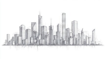 Fototapeta premium Picture of a City with Lofty Skyscrapers and a Sky filled with Clouds