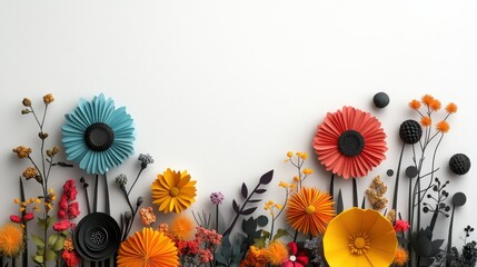 Obraz premium Colorful paper flower arrangement on white background