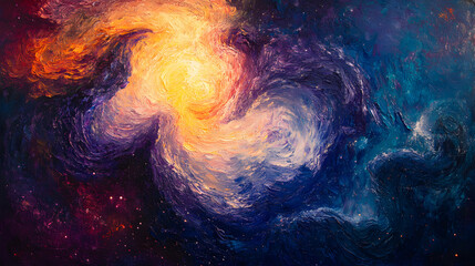 Whimsical nebula in vibrant oil paints creates cosmic dreamscapes