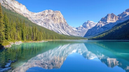 Fototapeta premium Serene Mountain Lake Reflection in the Canadian Rockies
