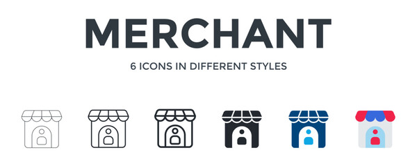 Merchant Icon In Different Style Vector Illustration. Designed In Thin Line, Regular Line, Bold Line, Glyph, Color Fill, And Flat Style Can Be Used For Web