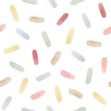 Fototapeta Watercolor seamless pattern with abstract multicolor strokes. Isolated on white background. Hand drawn clipart. Perfect for card, fabric, tags, invitation, printing, wrapping.