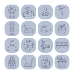Collection of icons symbolizing sustainable agriculture and innovative technologies