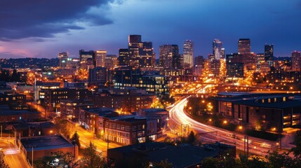 Obraz premium Night Lights of Portland: A Vibrant Cityscape at Dusk