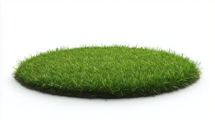 A 3D-rendered circular section of green grass and soil, representing garden land, isolated on a white background.