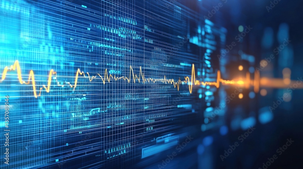 Poster vibrant abstract data visualization of audio waveform and signals