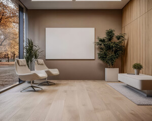 Modern minimalist interior design of a serene living space with large windows and natural light
